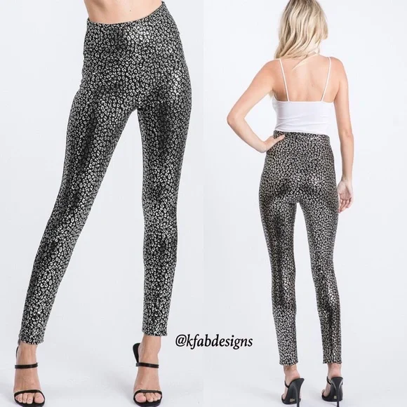 LAST 1! Silver/Black High Waist Animal Print Slim Fit Stretchy Leggings - Picture 4 of 7